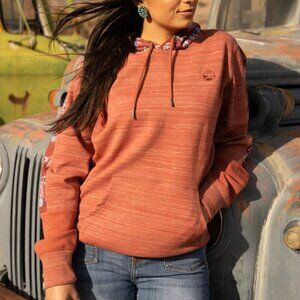HOOEY Women's Large Western "Canyon" Marsala w/ Floral Print Hoodie Sweatshirt
